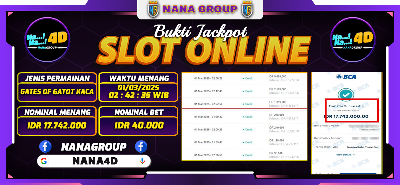 Bukti Kemenangan Besar Dibayar lunas Member NANA4D RP 17.742.000, 1 Maret 2025