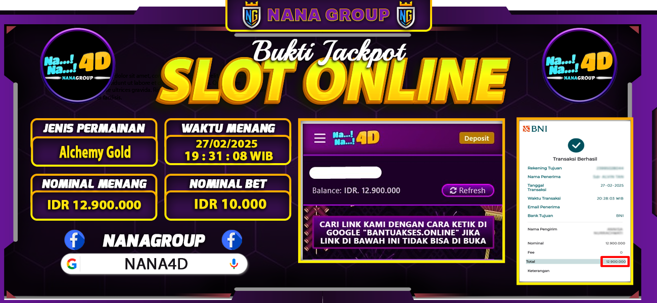 Bukti Kemenangan Besar Dibayar lunas Member NANA4D RP 12.900.000, 27 Februari 2025