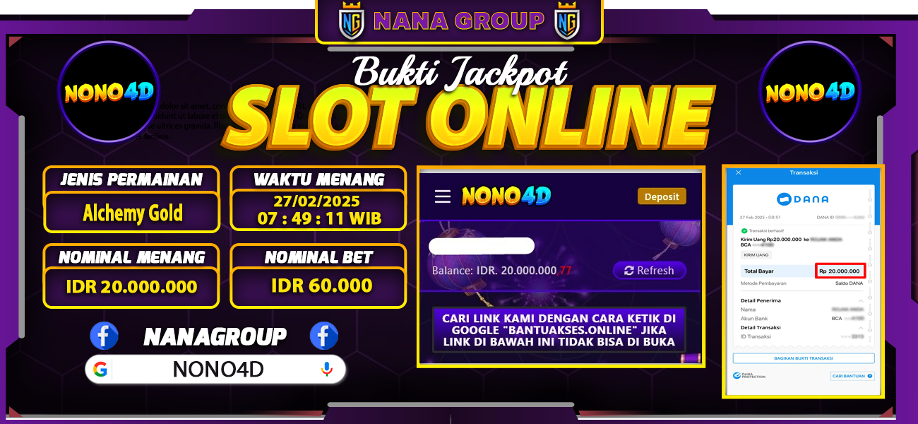 Bukti Kemenangan Besar Dibayar lunas Member NONO4D RP 20.000.000, 27 Februari 2025